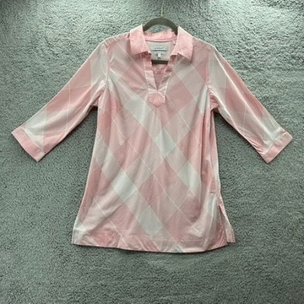 Foxcroft Women's Size 8 Pink White Tunic Shirt‎ 3/4 Sleeves Comfortable Casual